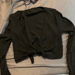 black croped tie long sleeved top